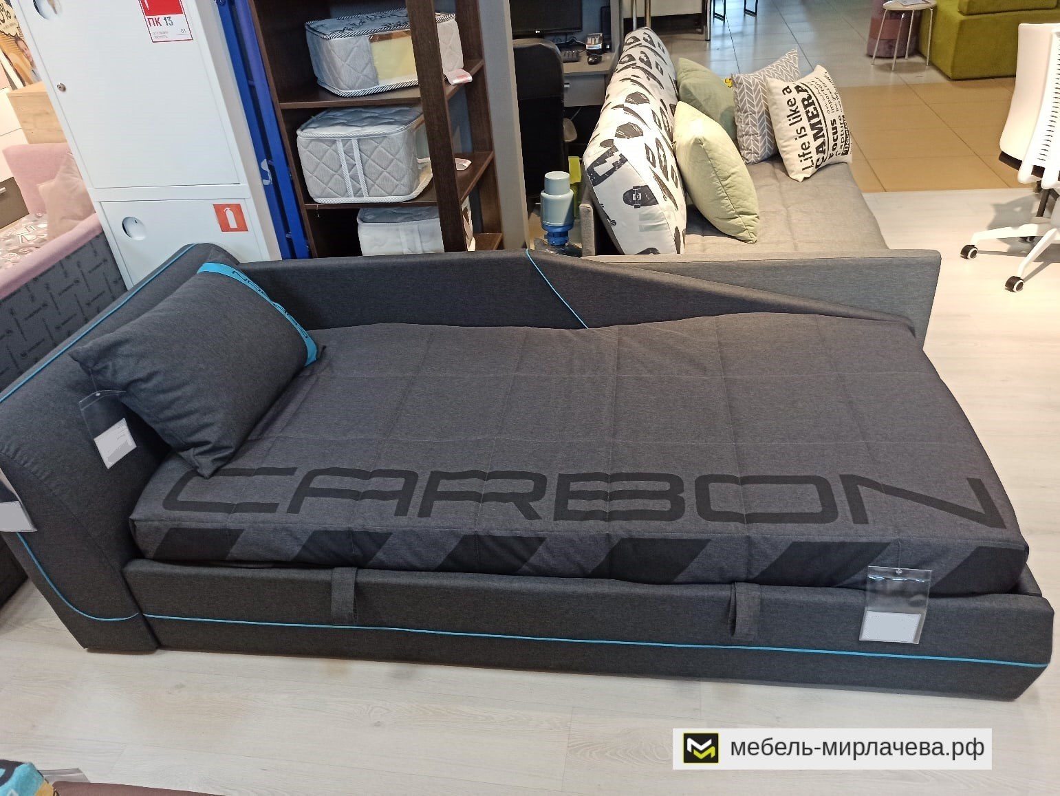Детский диван-кровать Карбон с подъемным механизмом серый без матраса